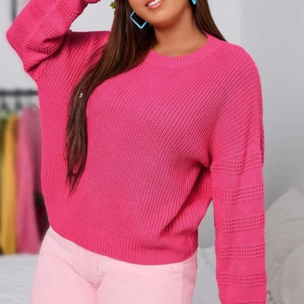 Plus Size Pink Knit Sweater Top - Picture 2 of 5